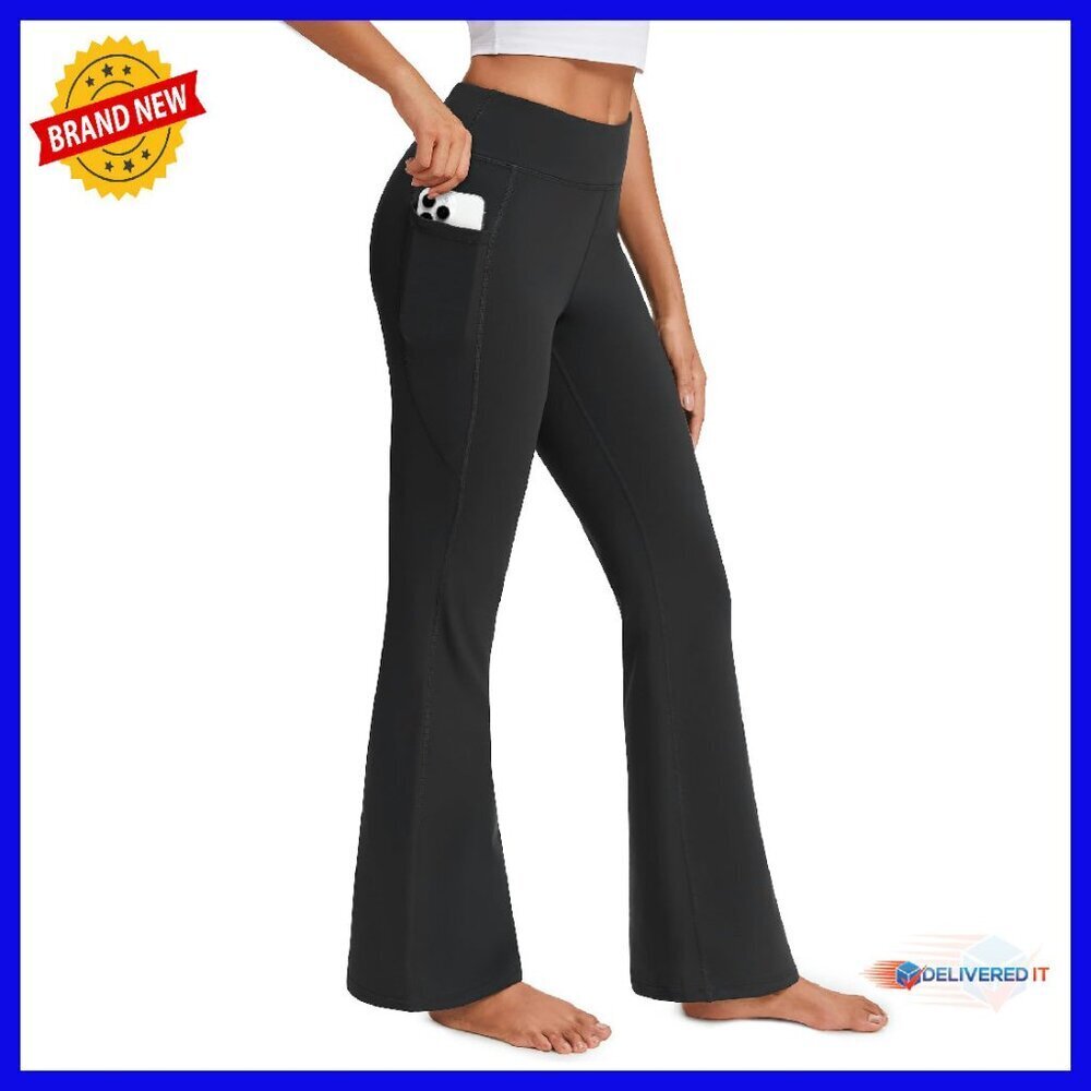 Fleece Lined Thermal Leggings High Waisted Bootcut Yoga Pants with Pockets